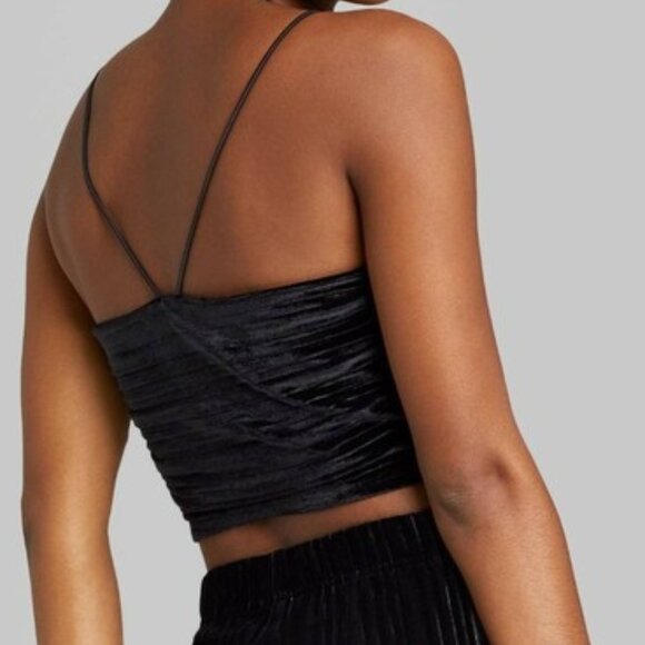 Wild Fable Sexy Goth Chic Urban Black Velvet Pleated Strap Cami Top - Picture 5 of 12